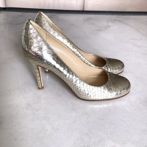 Worn 1x! Kate Spade Karolina gold / metallic snake high heel pumps / shoes - Picture 3 of 9